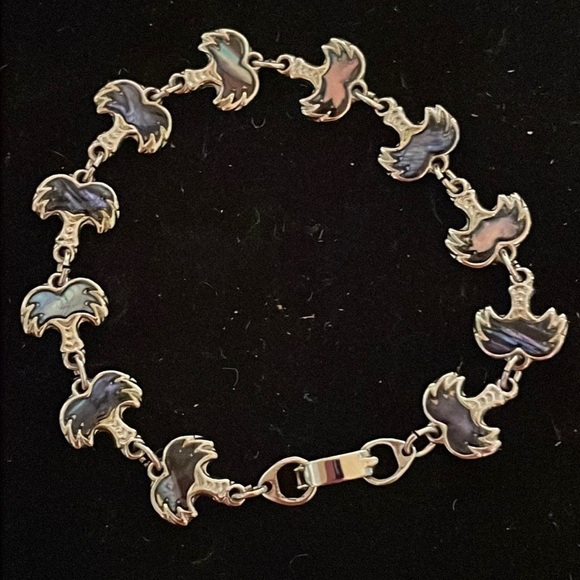 Vintage silver tone bracelet with 11 Abalone shell links & 33 Austrian crystals - Picture 1 of 14